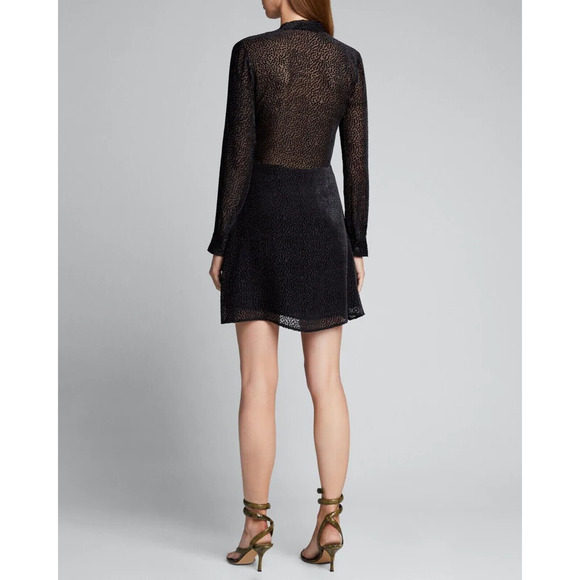 $525 L'Agence Black Velour Dot Burnout Sheer Alesia Neck Tie Dress 2 NEW L568 - Picture 2 of 16